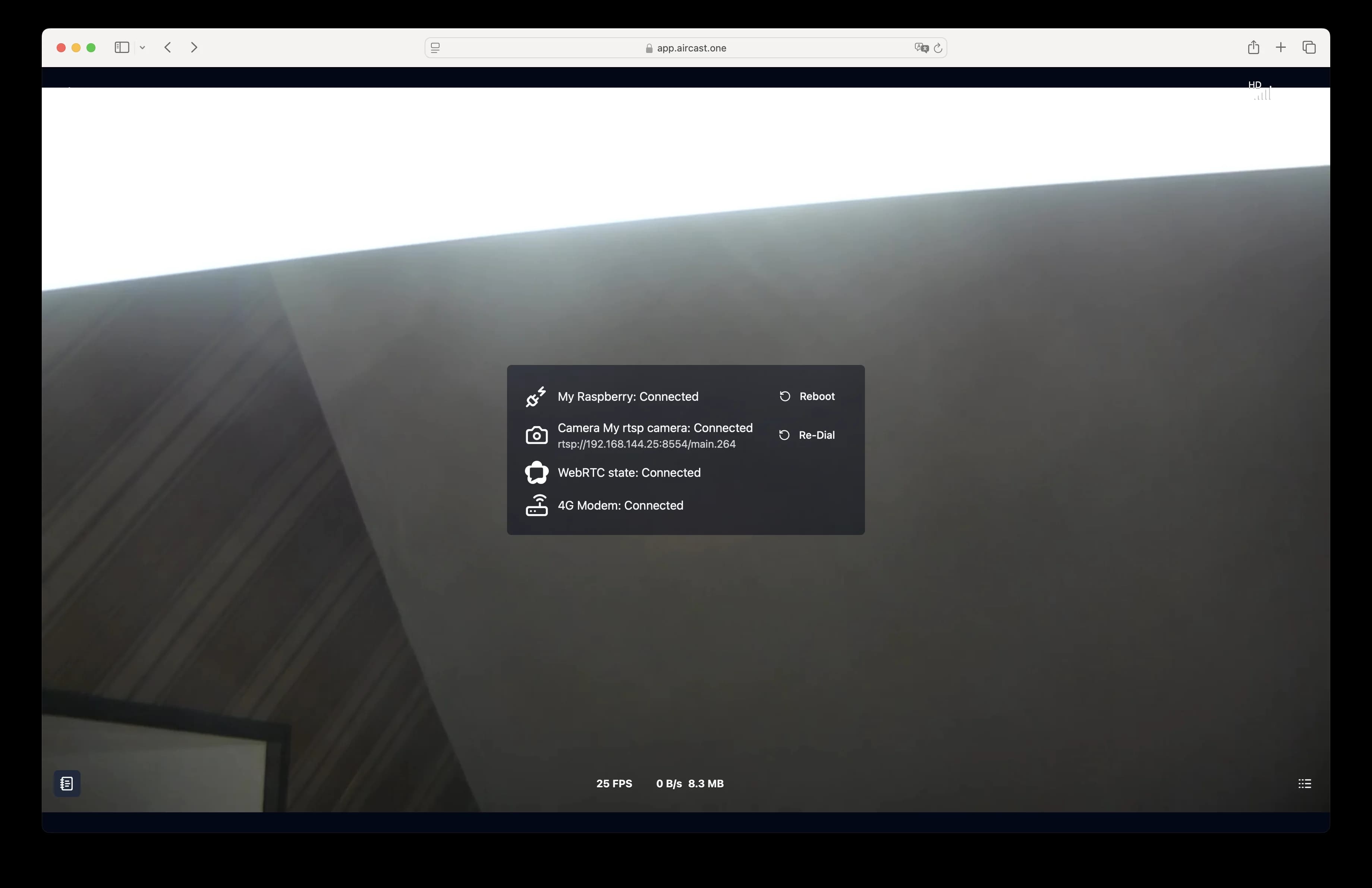 Camera connected and streaming